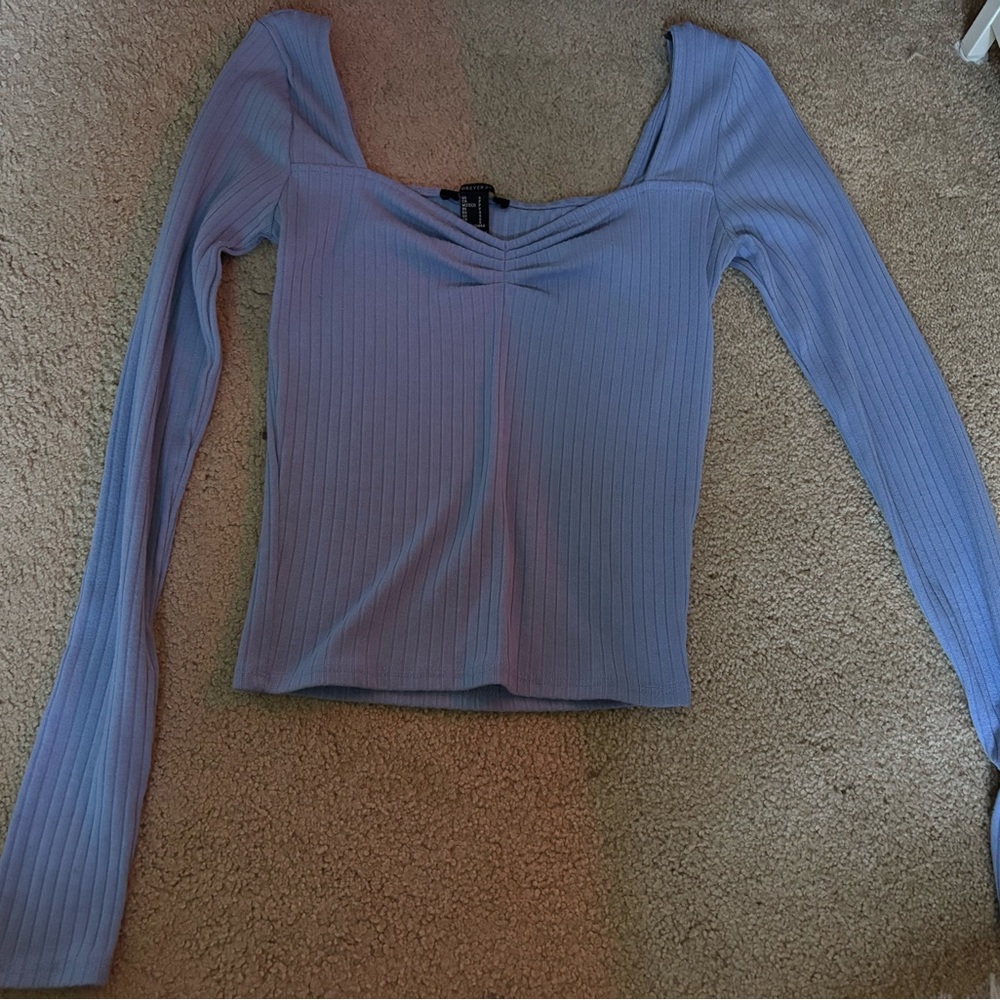 Forever 21 Light Blue Ribbed Long Sleeve Top